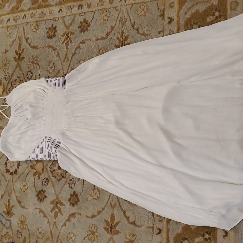 Ramy Brook Coral smocked striped white midi beach  sundress sleeveless Medium - Picture 7 of 10
